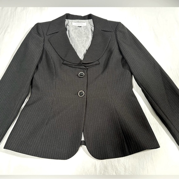 TAHARI ASL Blazer Jacket Black White Pinstripes Button Down Long Sleeve Size 4 - Picture 2 of 12